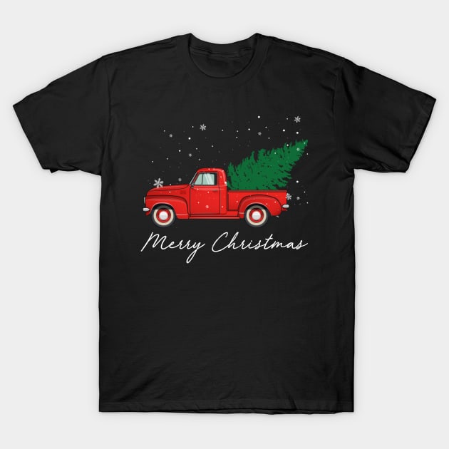 Merry Christmas Retro Vintage Red Truck T-Shirt by Soema